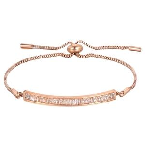 Rose Gold Adjustable Box Chain Bracelet – AAA Zircon, 40mm Bar Accent
